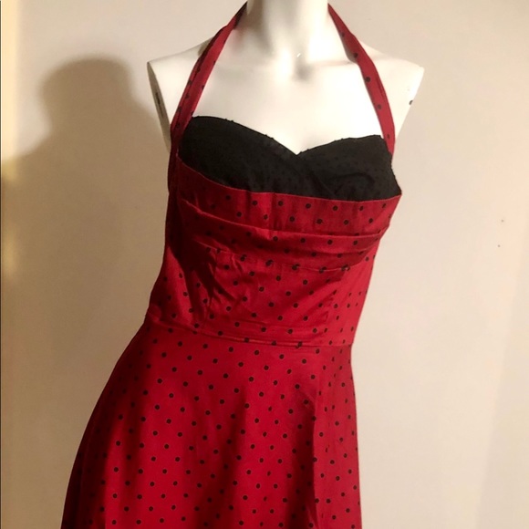 STOP STARING POLKA DOT RETRO DRESS RED - Picture 1 of 5